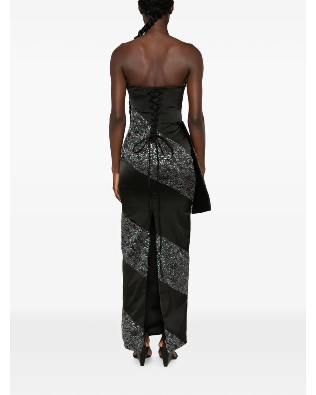 MITILIANE COUTURE Black One-Shoulder Lace-Panelled Maxi Dress