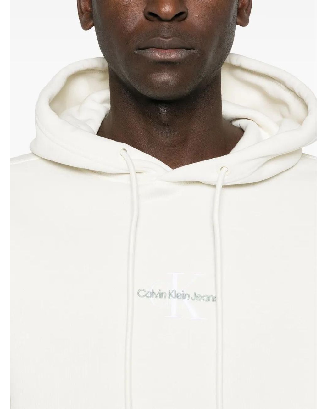 Calvin Klein White Logo-Embroidered Hoodie for men