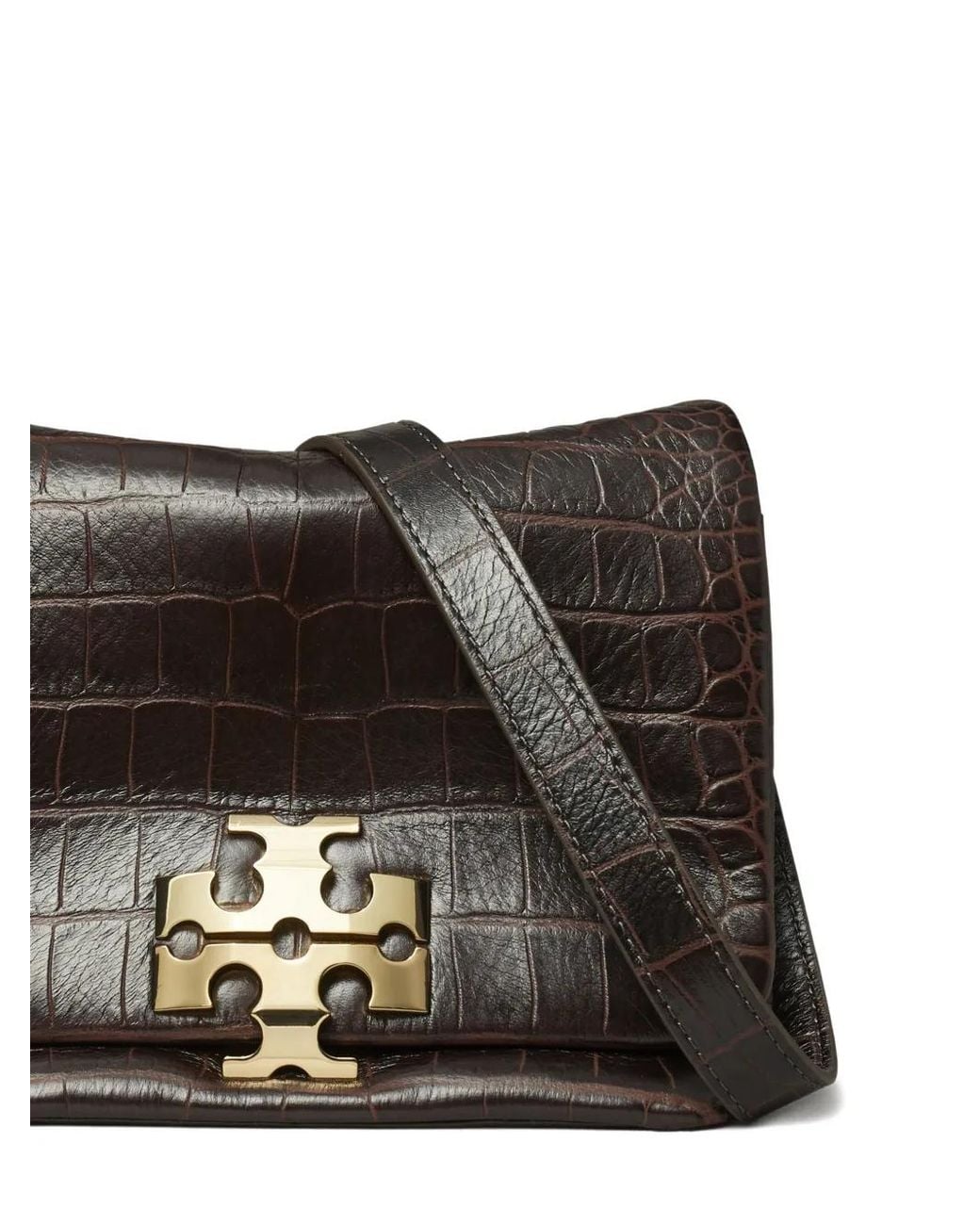 Tory Burch Black Charlie Runway Croc-Embossed Shoulder Bag