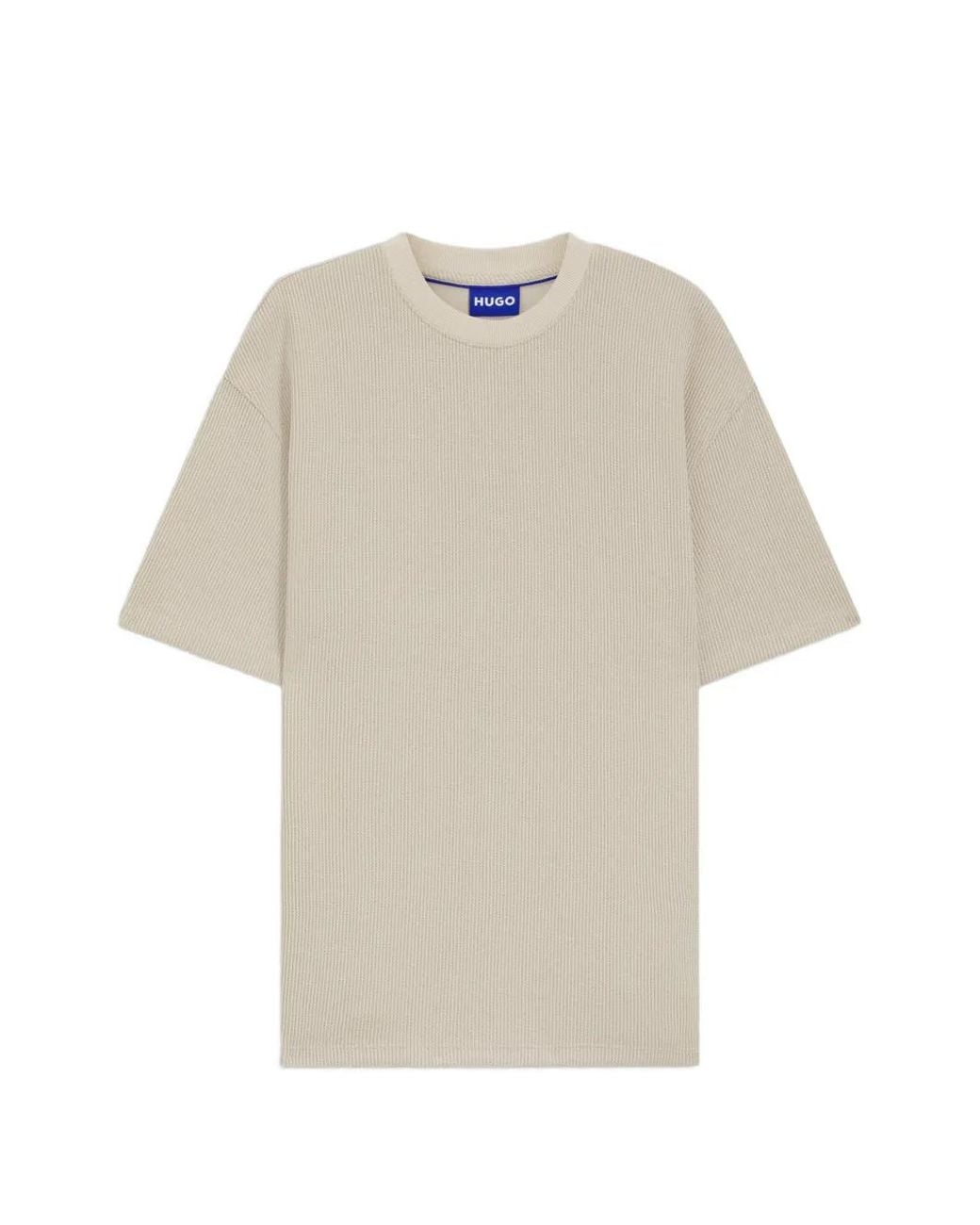 HUGO White Waffle-Structure T-Shirt for men