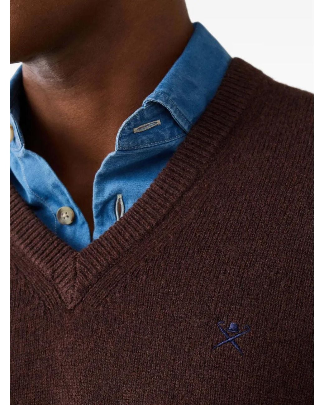 Hackett Brown V-Neck Lambswool Sweater for men
