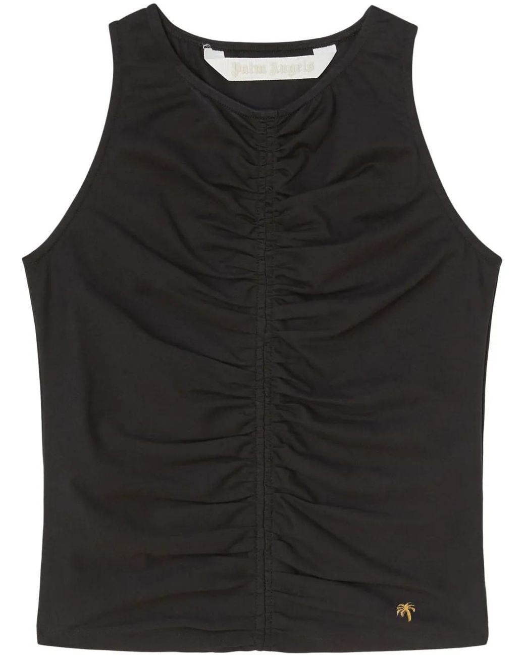 Palm Angels Black Ruched Stretch-Cotton Tank Top