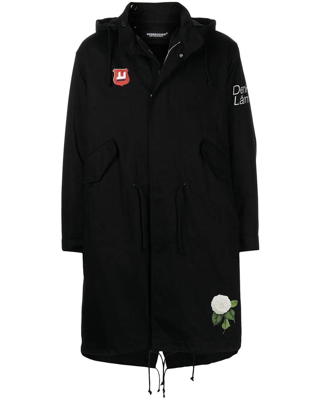 Undercover Black Denken Larm Rose Printed Parka for men