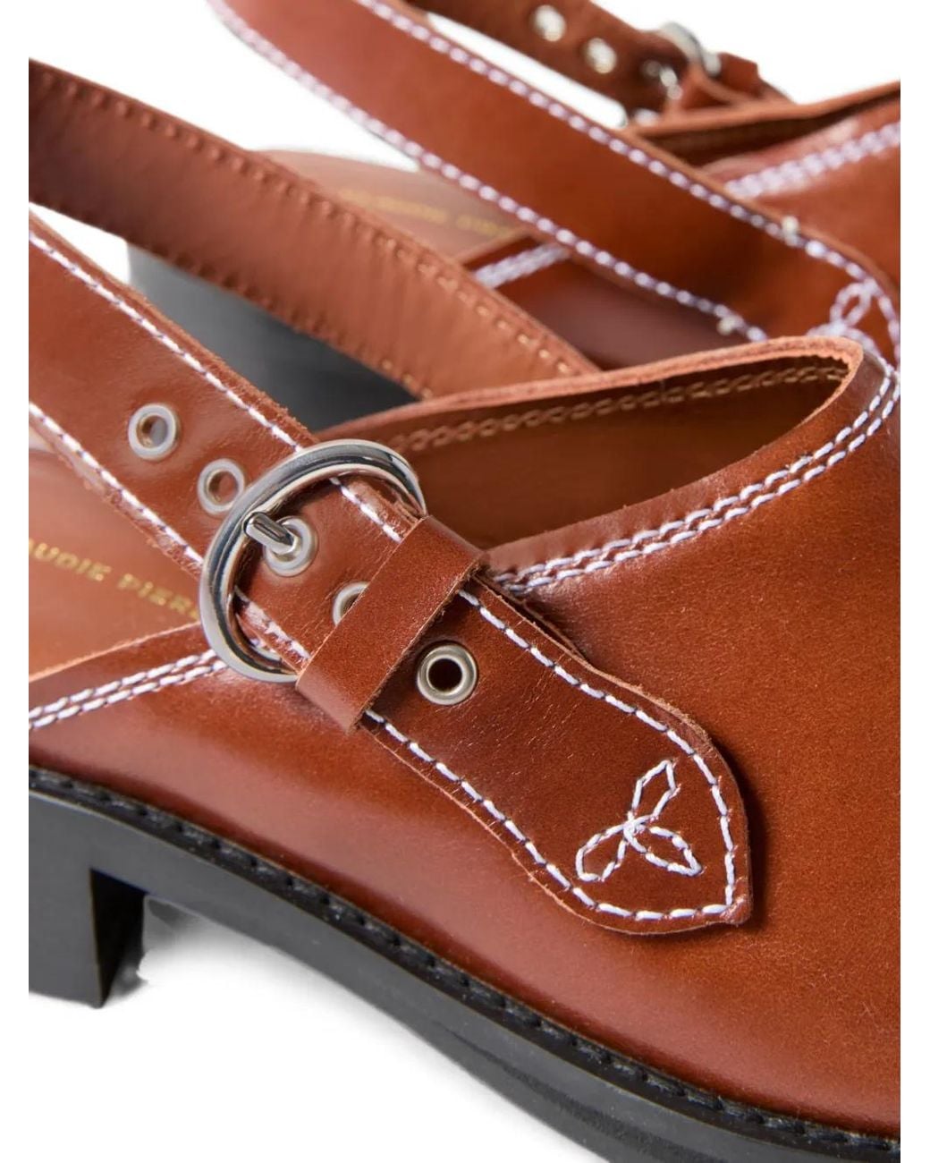 Claudie Pierlot Brown Mules En Cuir Lisse À Surpiqûres