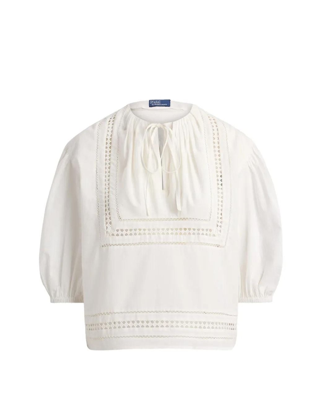 Polo Ralph Lauren White Tie-Neck Cotton Blouse