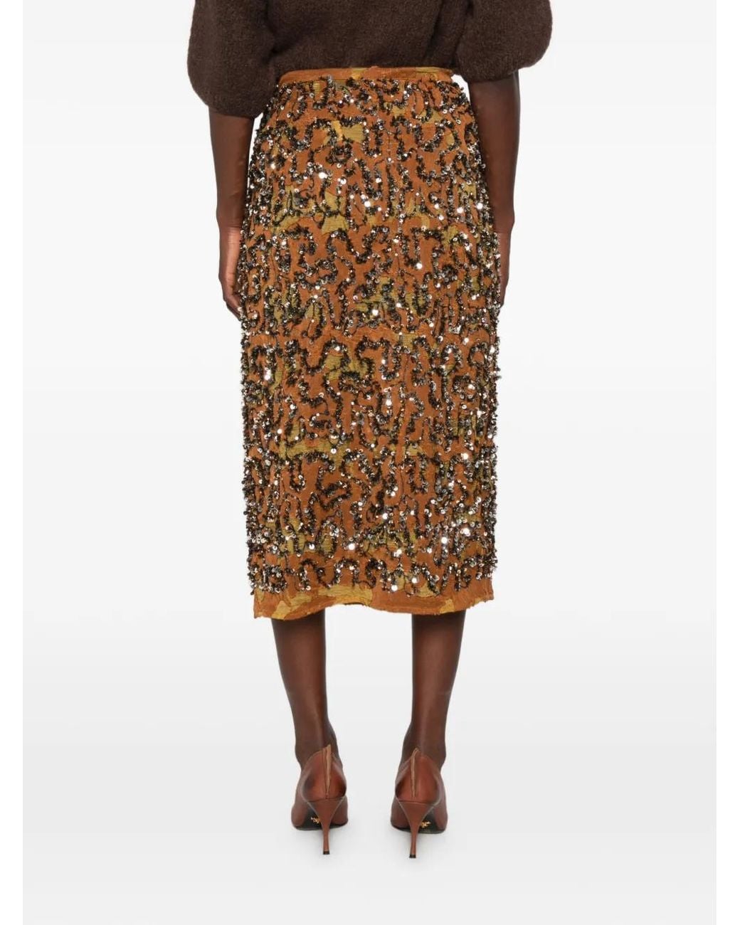 Dixie Brown Sequin-Embellished Patterned Midi Skirt