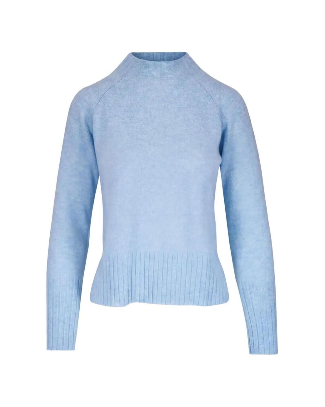 Kinross Cashmere Blue Ribbed-Trim Raglan-Sleeve Sweater