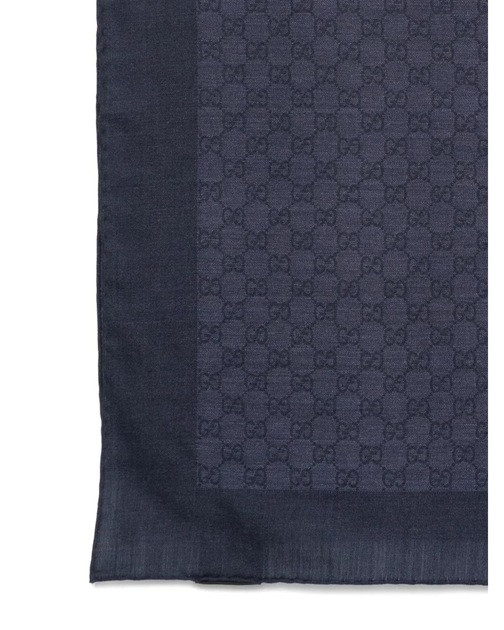 Gucci Blue Gg Supreme Patterned Wool Scarf