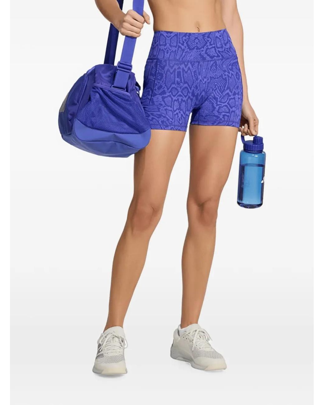 Adidas Blue Snake-Print High-Waisted Shorts