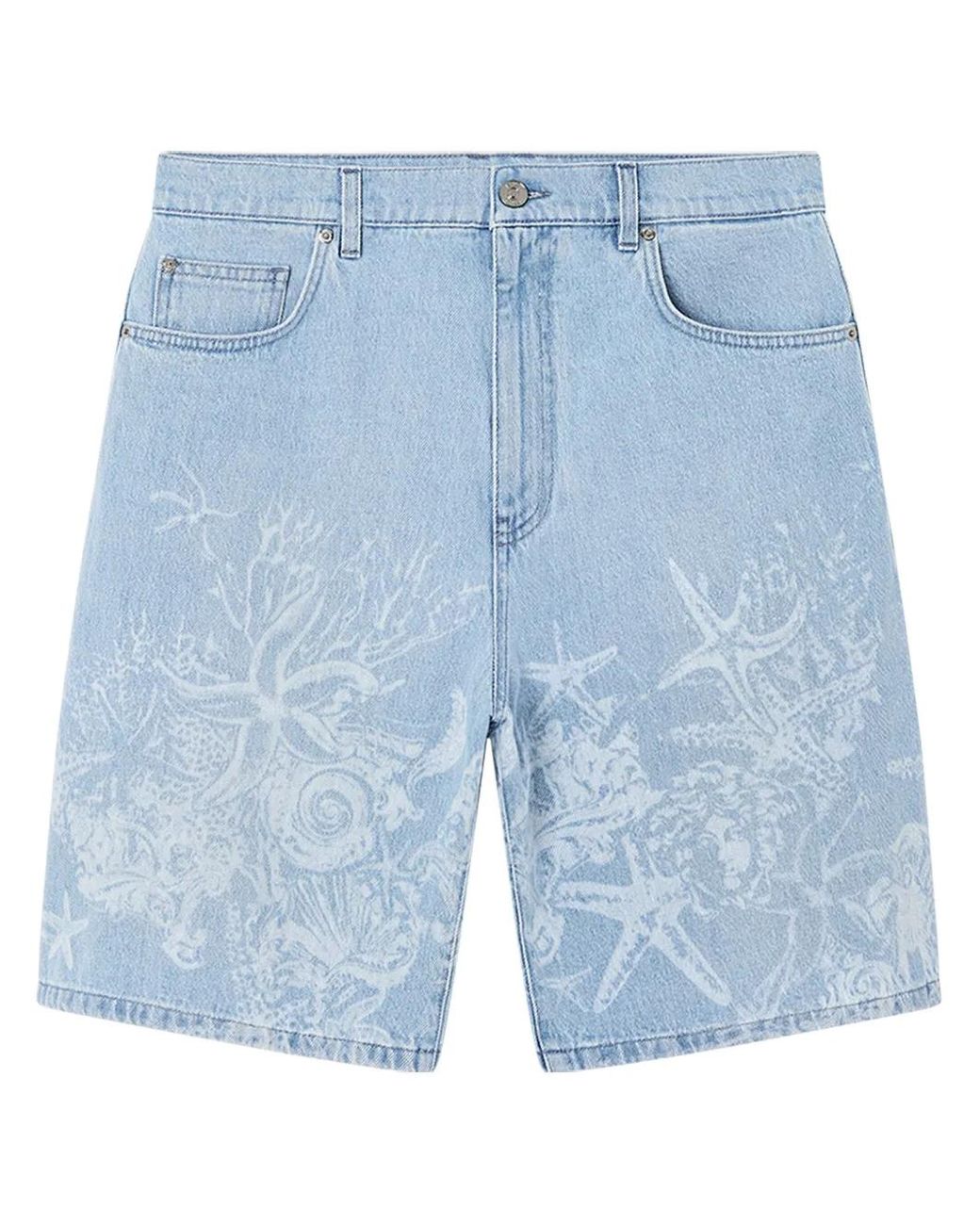 Versace Blue Barocco Sea Denim Shorts for men
