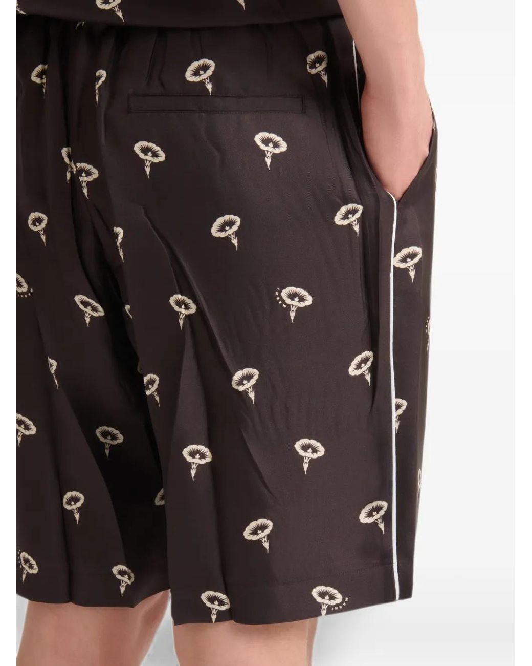 Marni Black Silk Twill Pajama Shorts With Floral Print for men