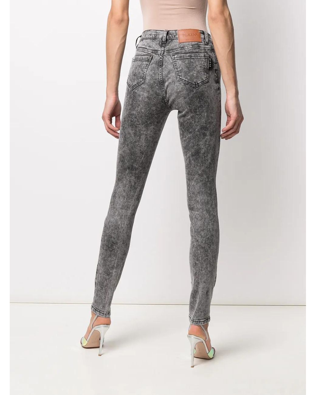Philipp Plein Gray High-Waisted Cotton Jeggings