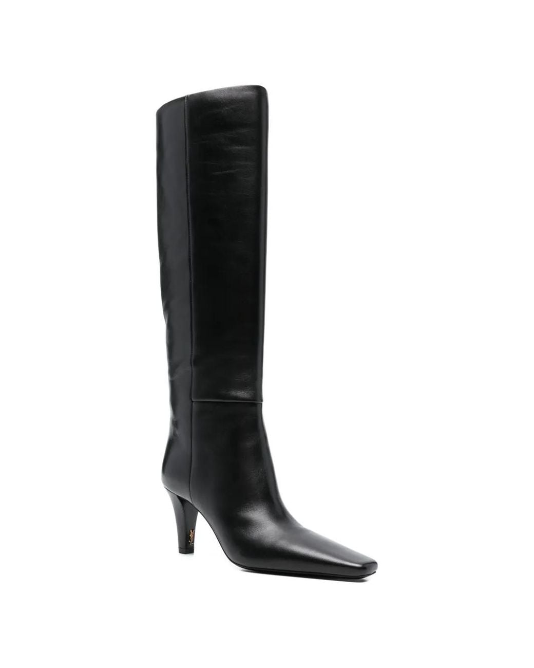 Saint Laurent Black Square Toe Leather Boots