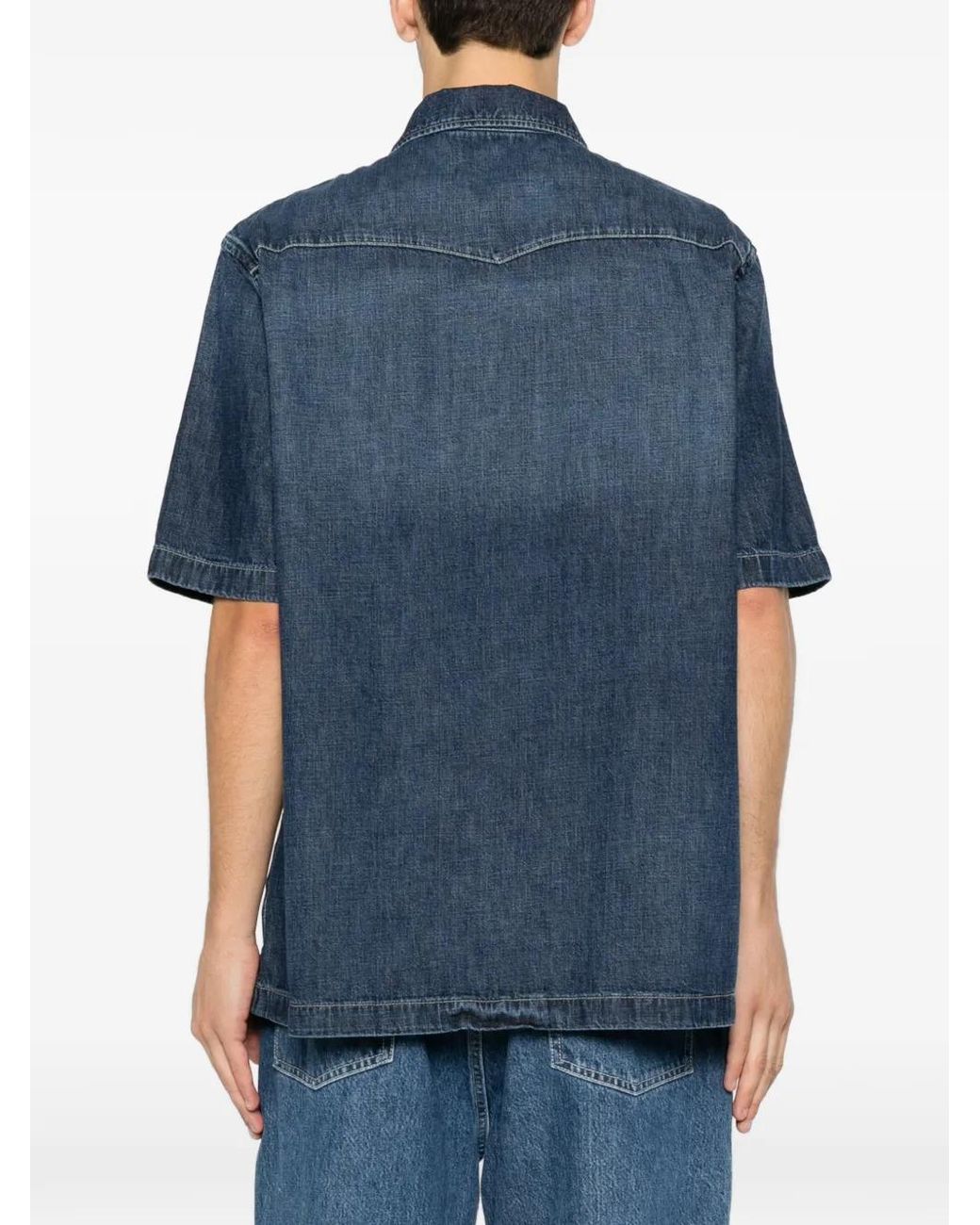 7 For All Mankind Blue Short-Sleeve Chest-Pocket Shirt for men