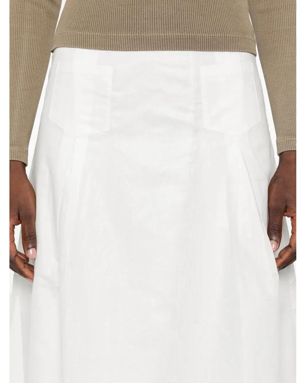 Paloma Wool White Dimi Pleated-Detail Midi Skirt