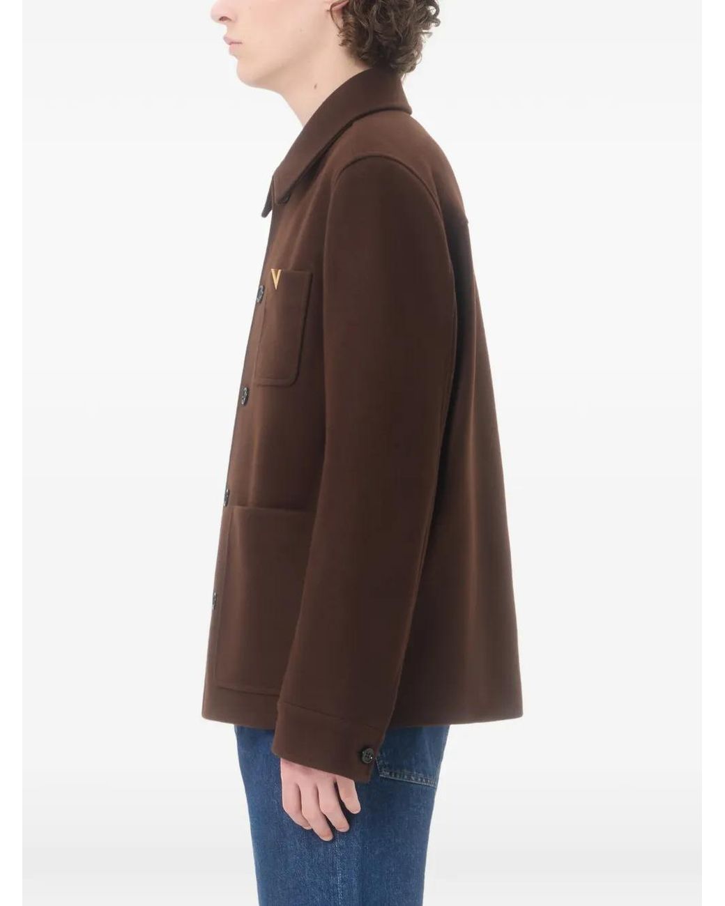 Valentino Garavani Brown Vlogo-Plaque Virgin-Wool Shirt Jacket for men