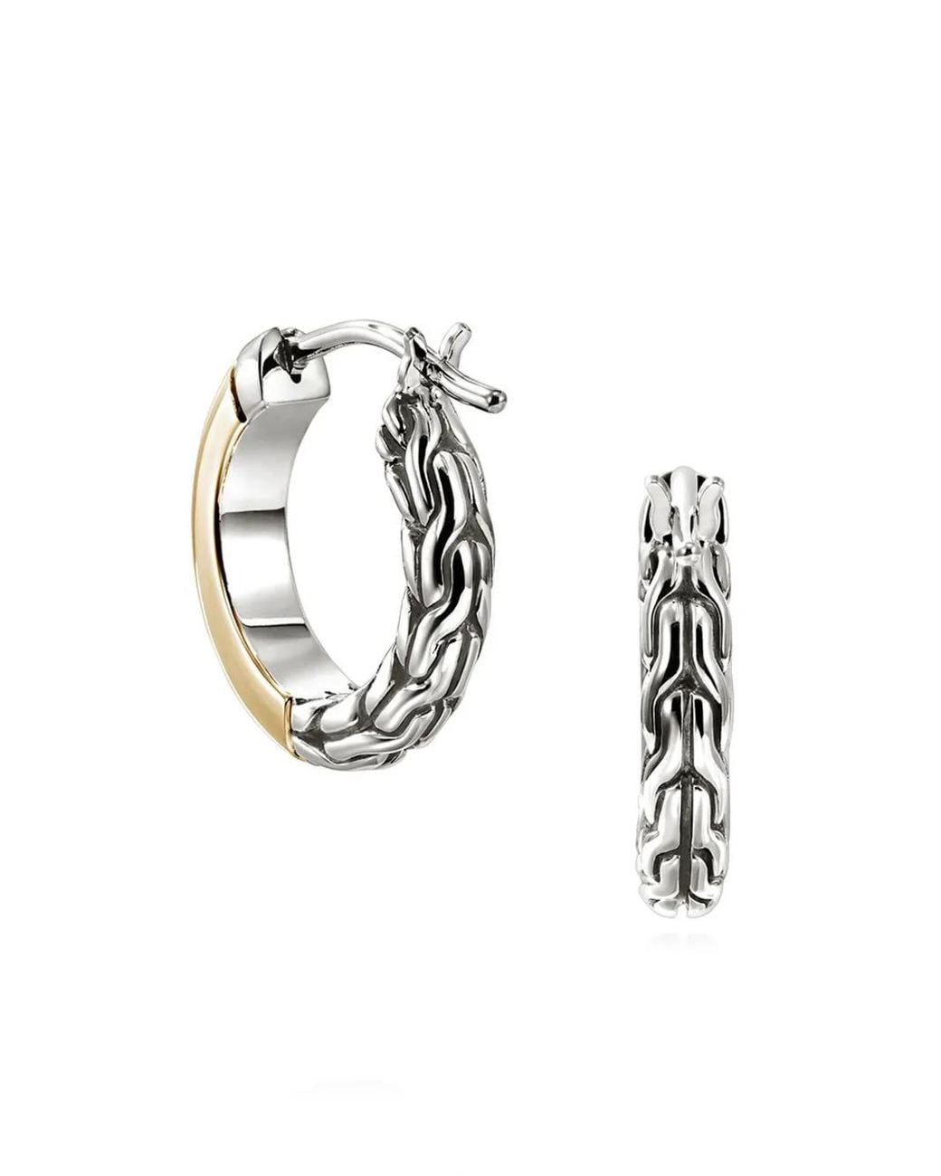 John Hardy 14Kt Essential Crossover Diamond Hoop Earrings in White | Lyst