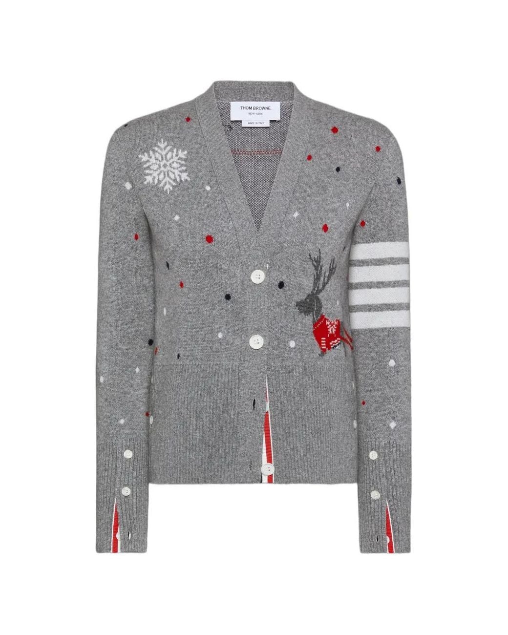 Thom Browne Gray Cashmere Reindeer Hector Intarsia Jacquard Cardigan