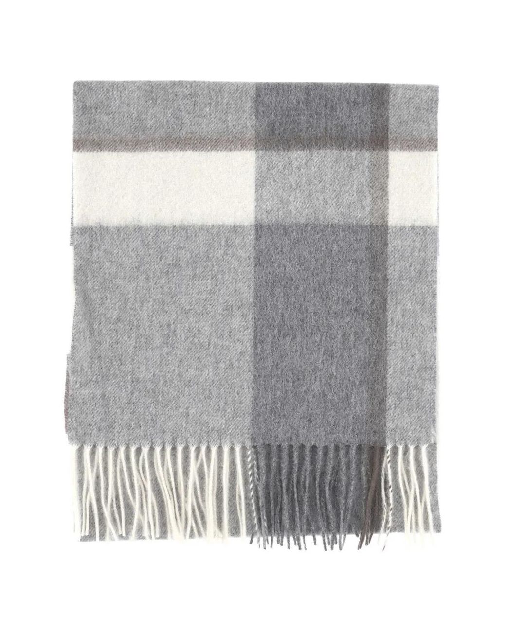 Purotatto Gray Check-Pattern Fringed Scarf