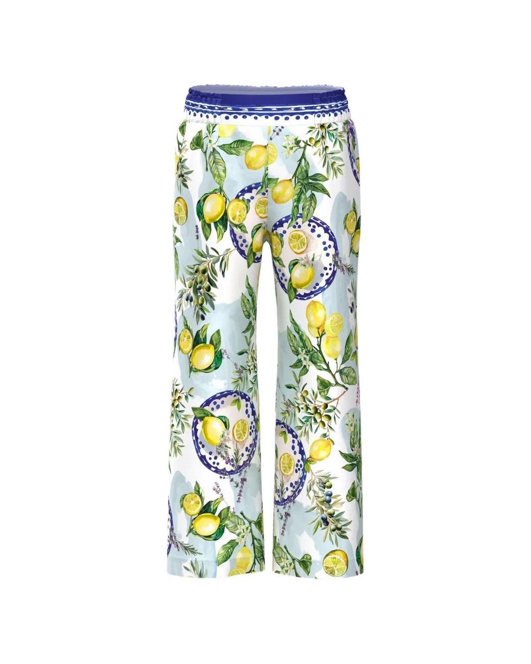 Marc Cain White Washington Lemon-Print Palazzo Pants