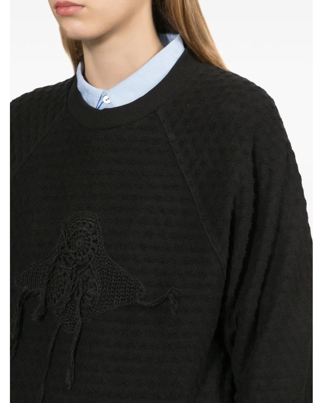 Adererror Black Crochet-Patch Textured-Finish Sweater