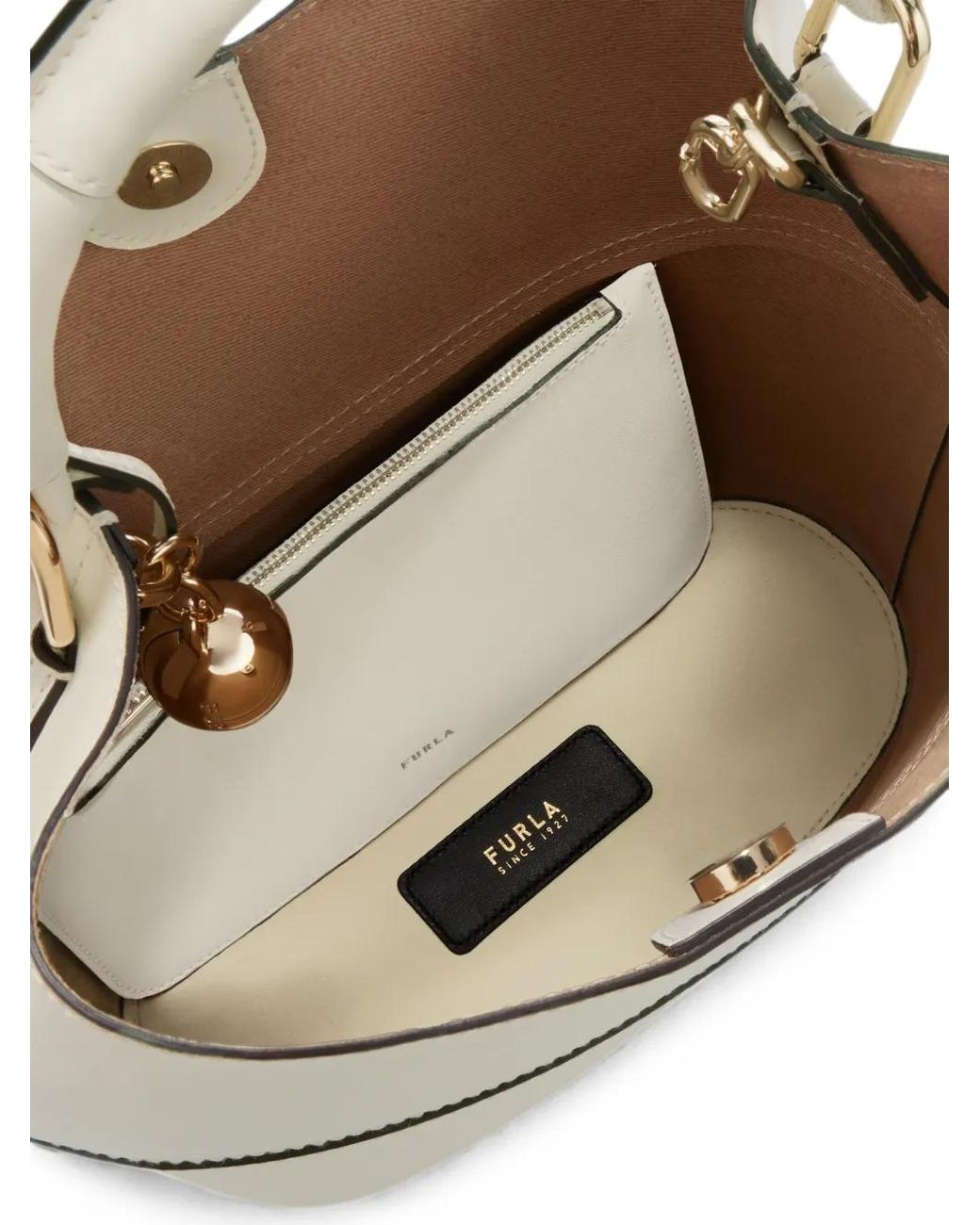 Furla White Sfera Logo-Buckle Bucket Bag