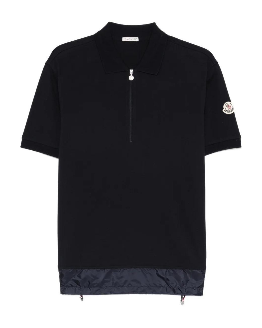 Moncler Black Zip Piqué Polo Shirt for men