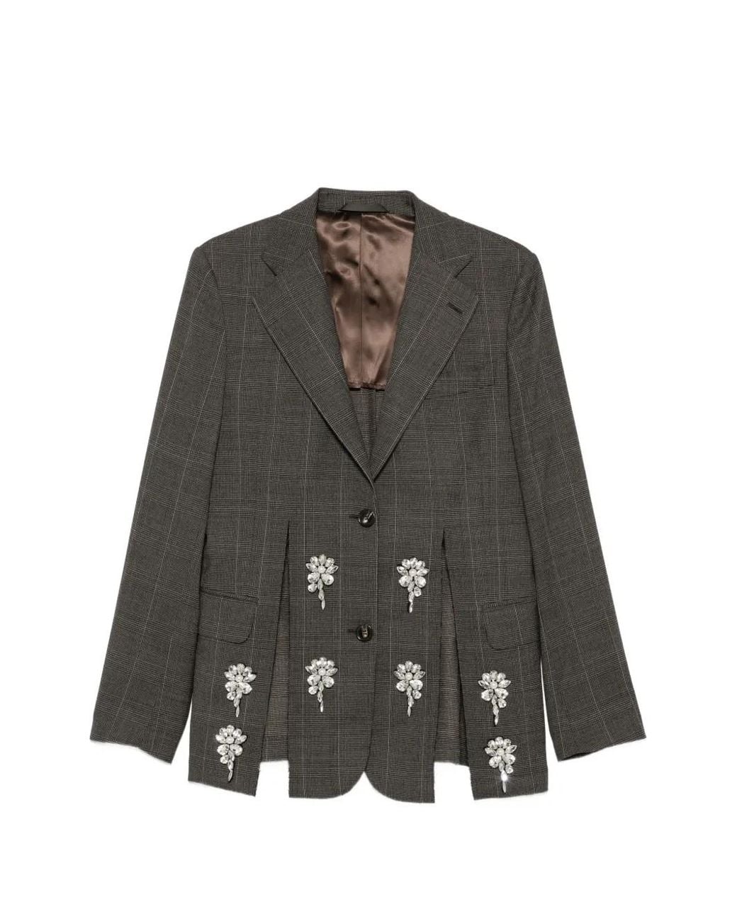 Simone Rocha Gray Crystal-Embellished Prince Of Wales Check Jacket