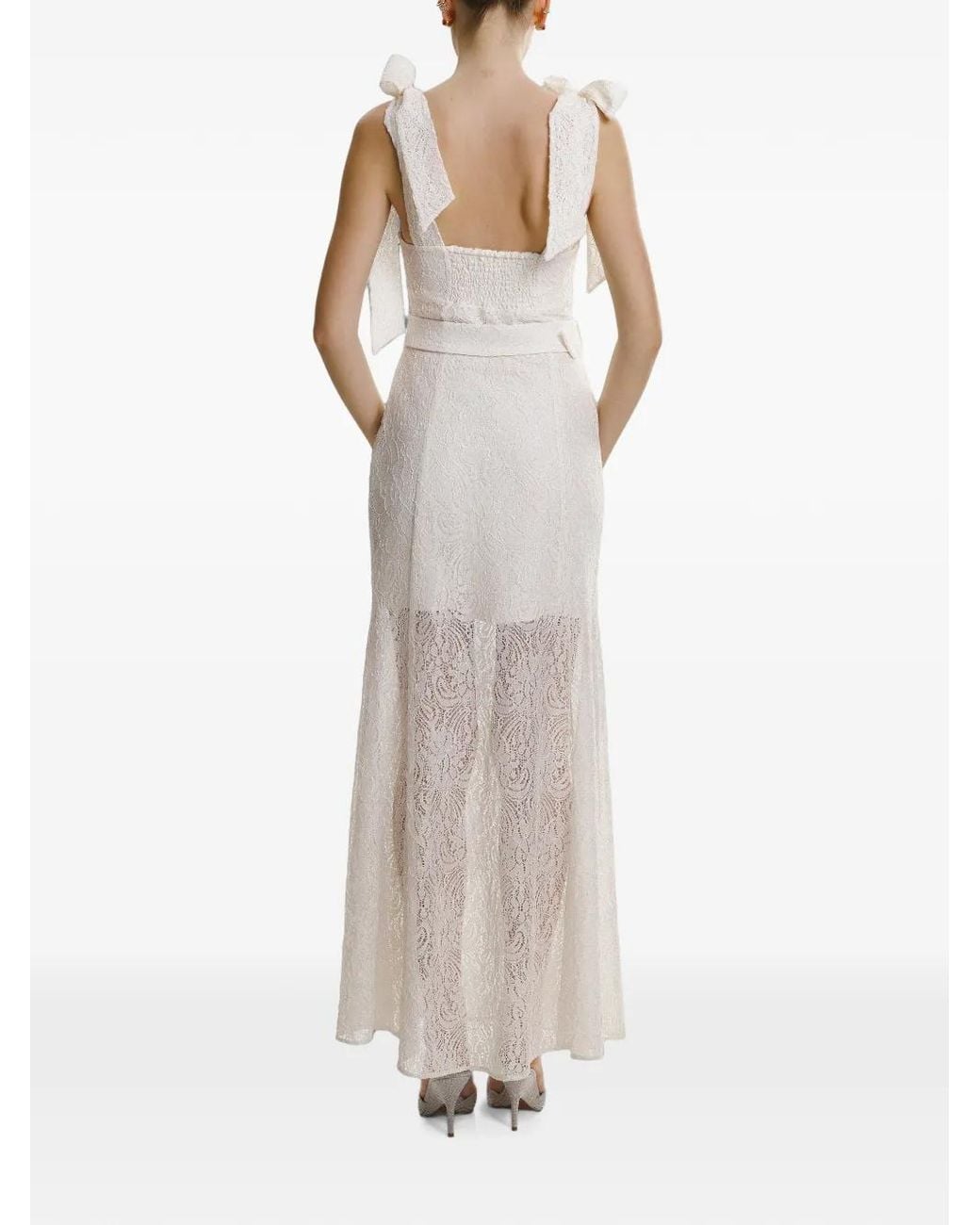 Lita Couture White Ribbon-Strap Belted Maxi Dress