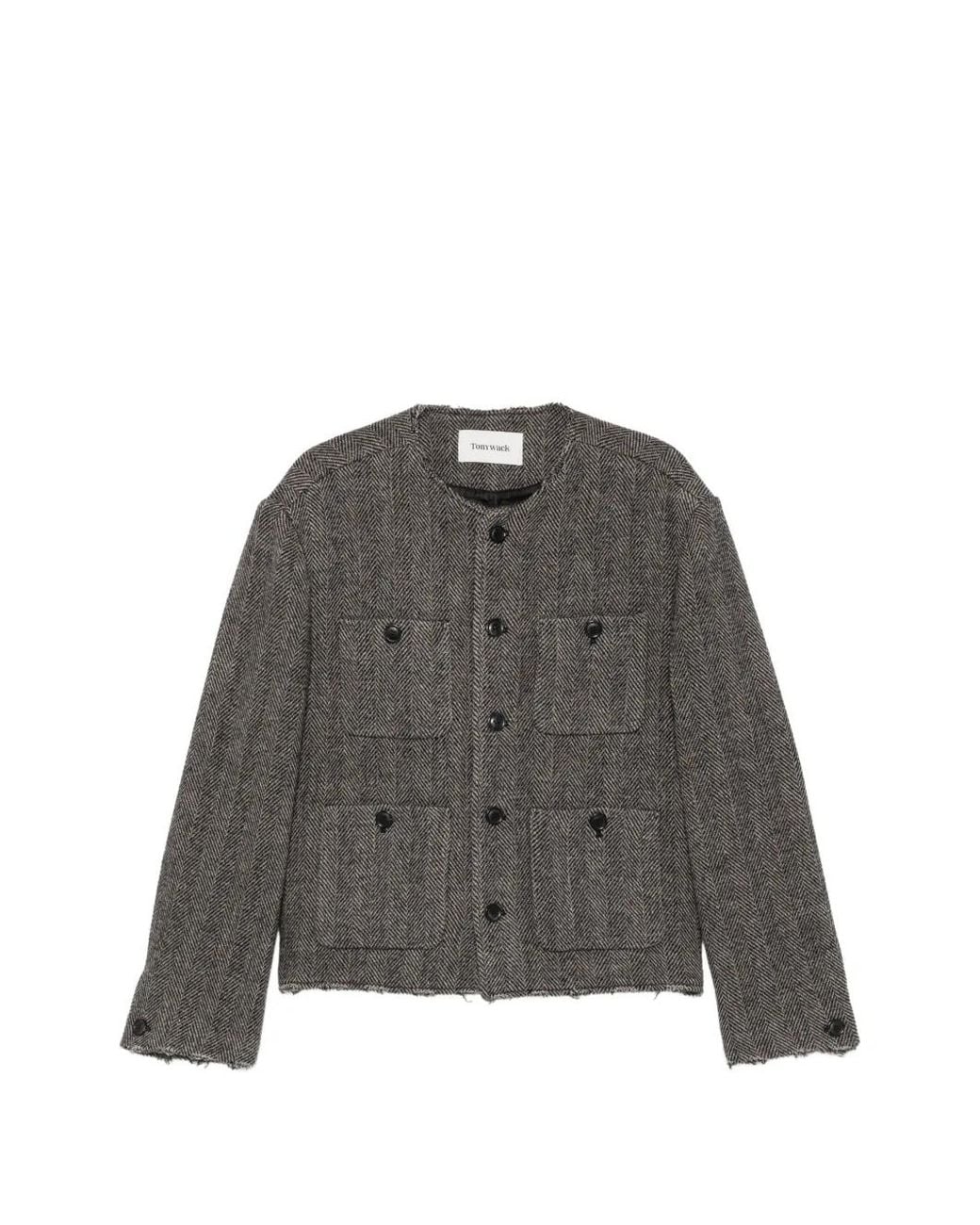 TONYWACK Gray Herringbone-Pattern Raw-Edge Jacket for men