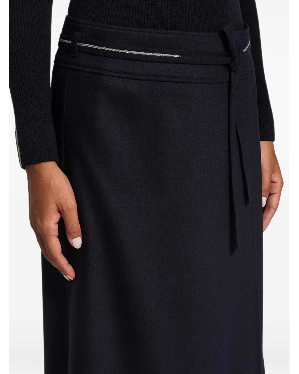 Peserico Black Wrap-Style Belted Midi Skirt