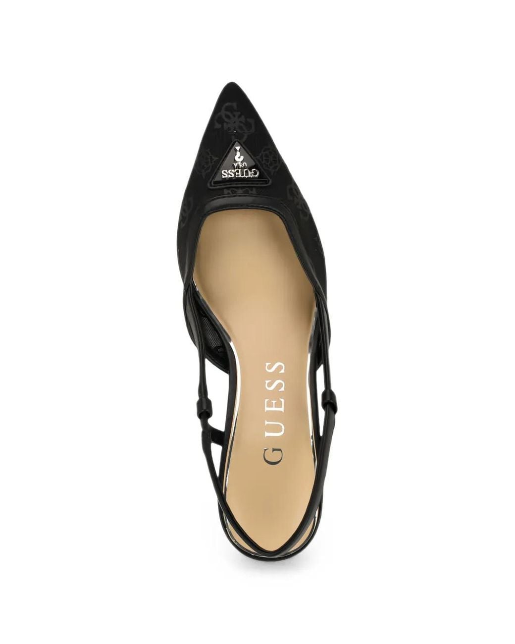 Guess Black Logo-Print Pointed-Toe Heeled Pumps