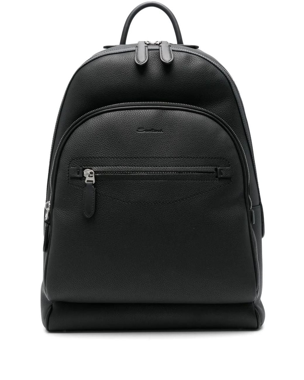 Santoni Black Leather Backpack for men
