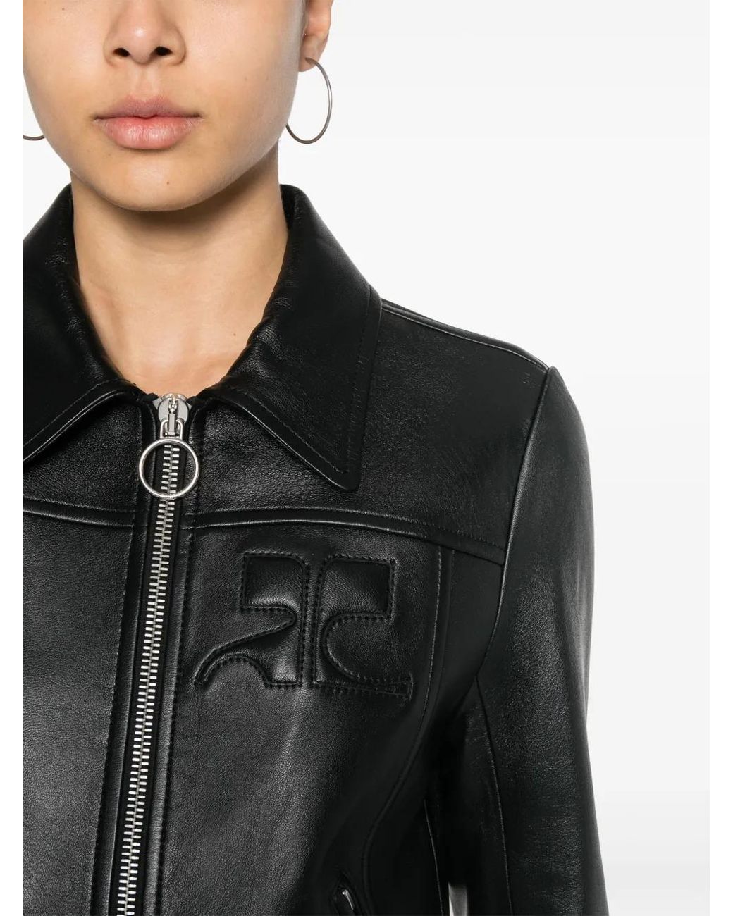 Courreges Black Iconic Zip-Up Leather Jacket