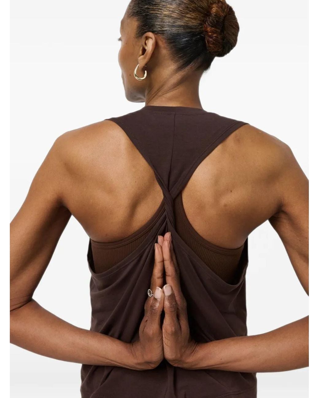 Sweaty Betty Brown Soft Flow Studio Twist-Back Sleeveless Top