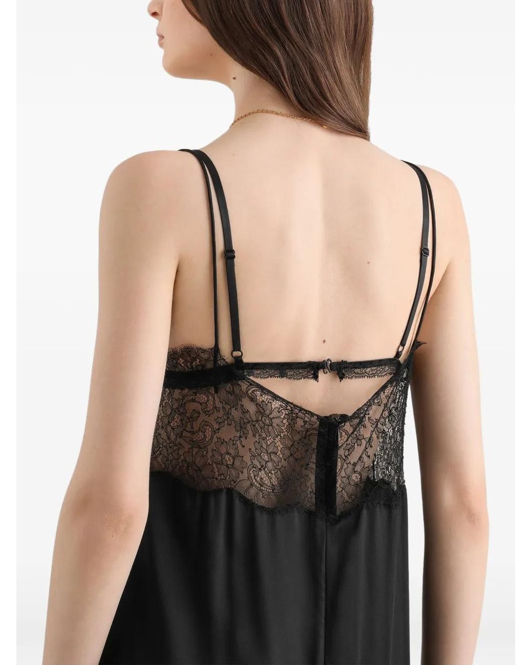 Dolce & Gabbana Black Satin Dress With Lace Bands