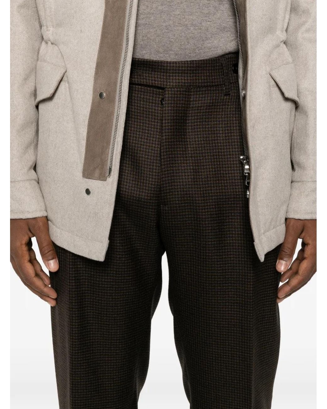 Berwich Gray Barber Houndstooth-Pattern Pleated Trousers for men