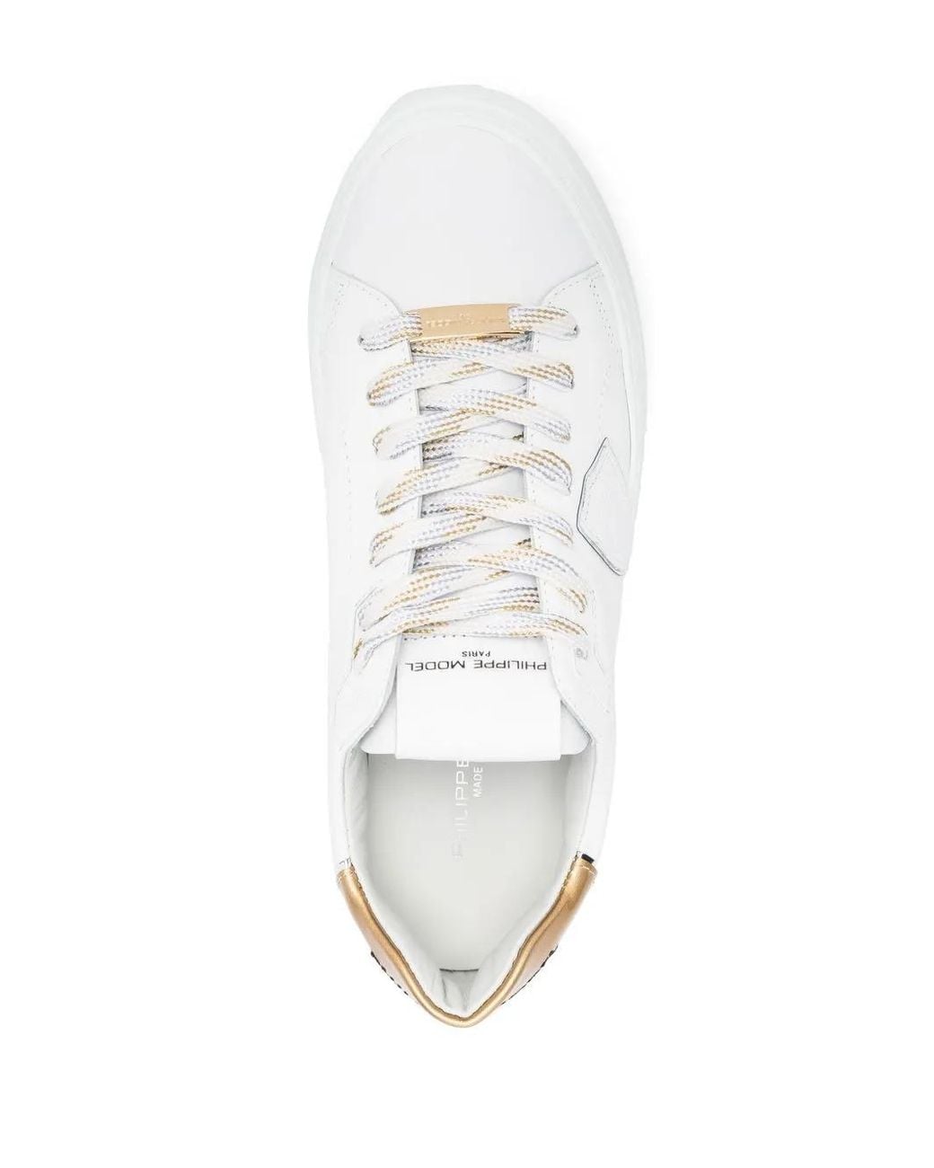 Philippe Model White Temple Low Leather Low-Top Metallic Sneakers