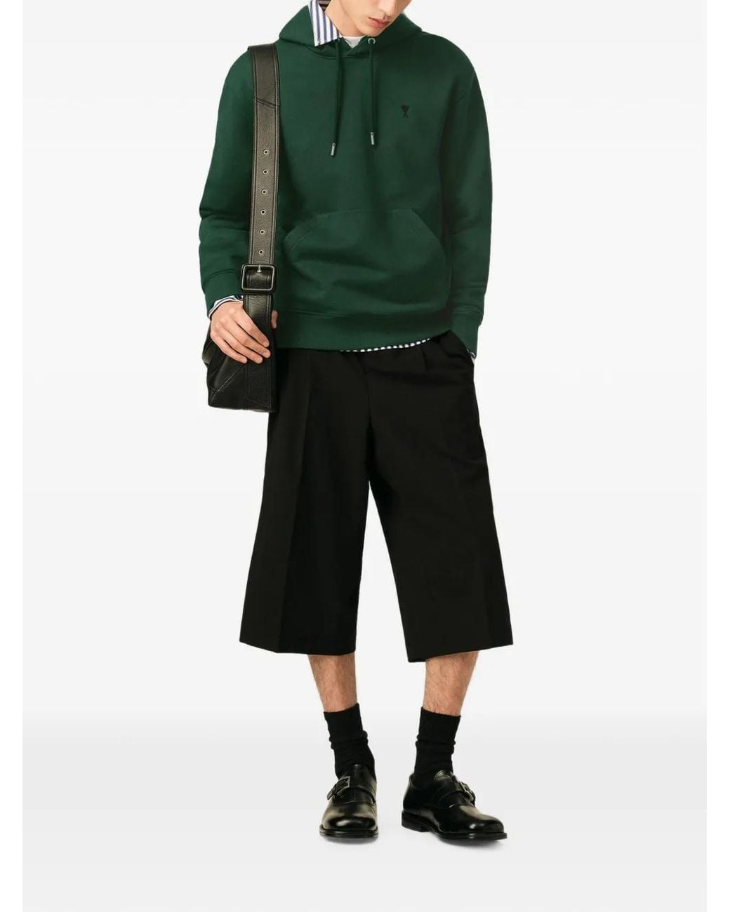 AMI Green Deep Pullover Hoodie With Adjustable Drawstring for men