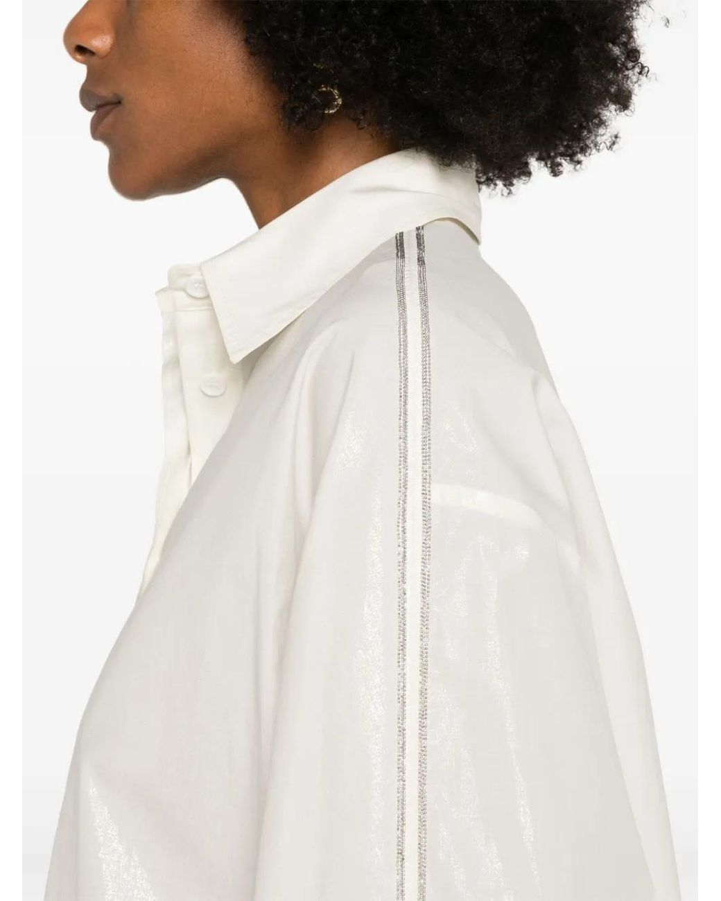 Peserico White Beaded Trim-Detail Taffeta Shirt
