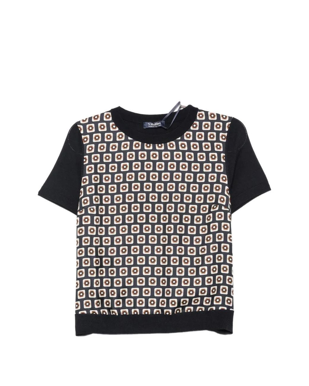 Max Mara Black Geometric-Print Short-Sleeve Sweater