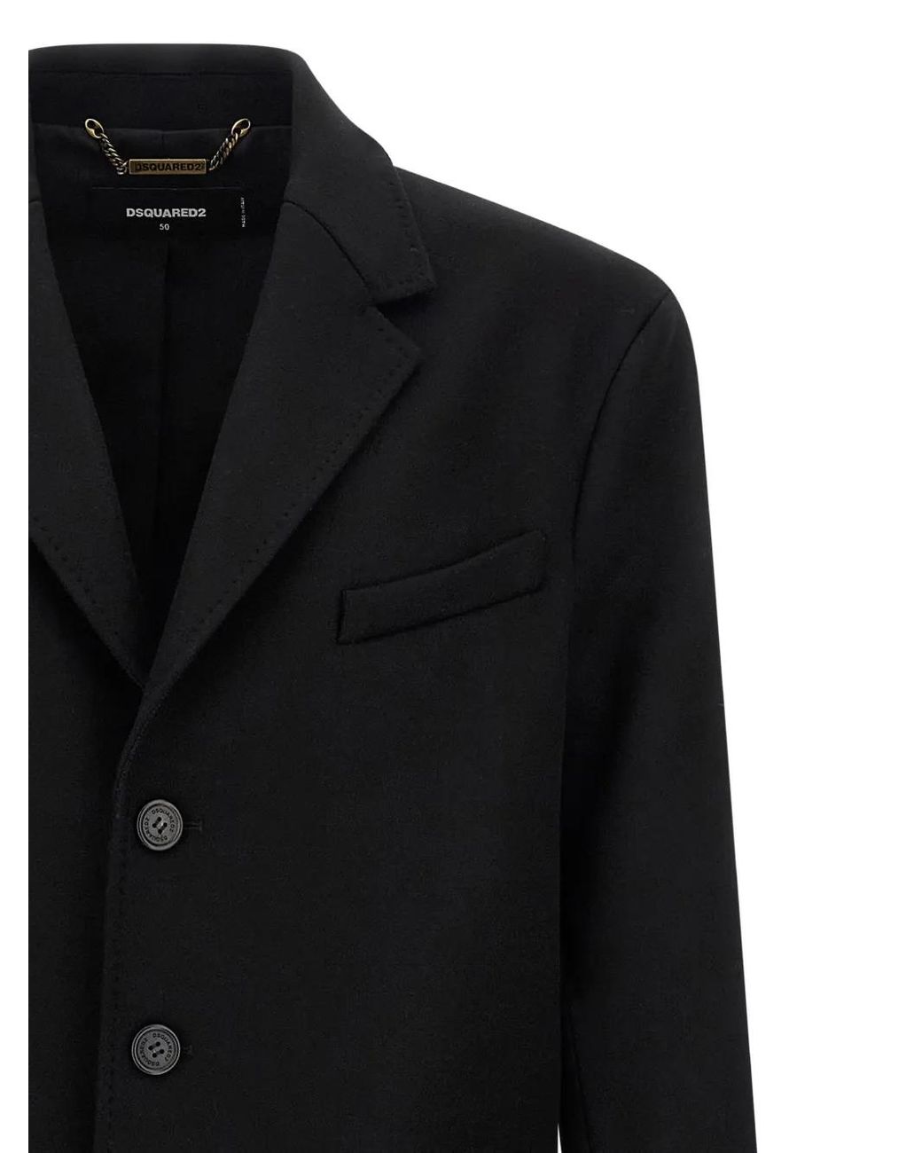 DSquared² Black Button-Fastening Wool Coat for men