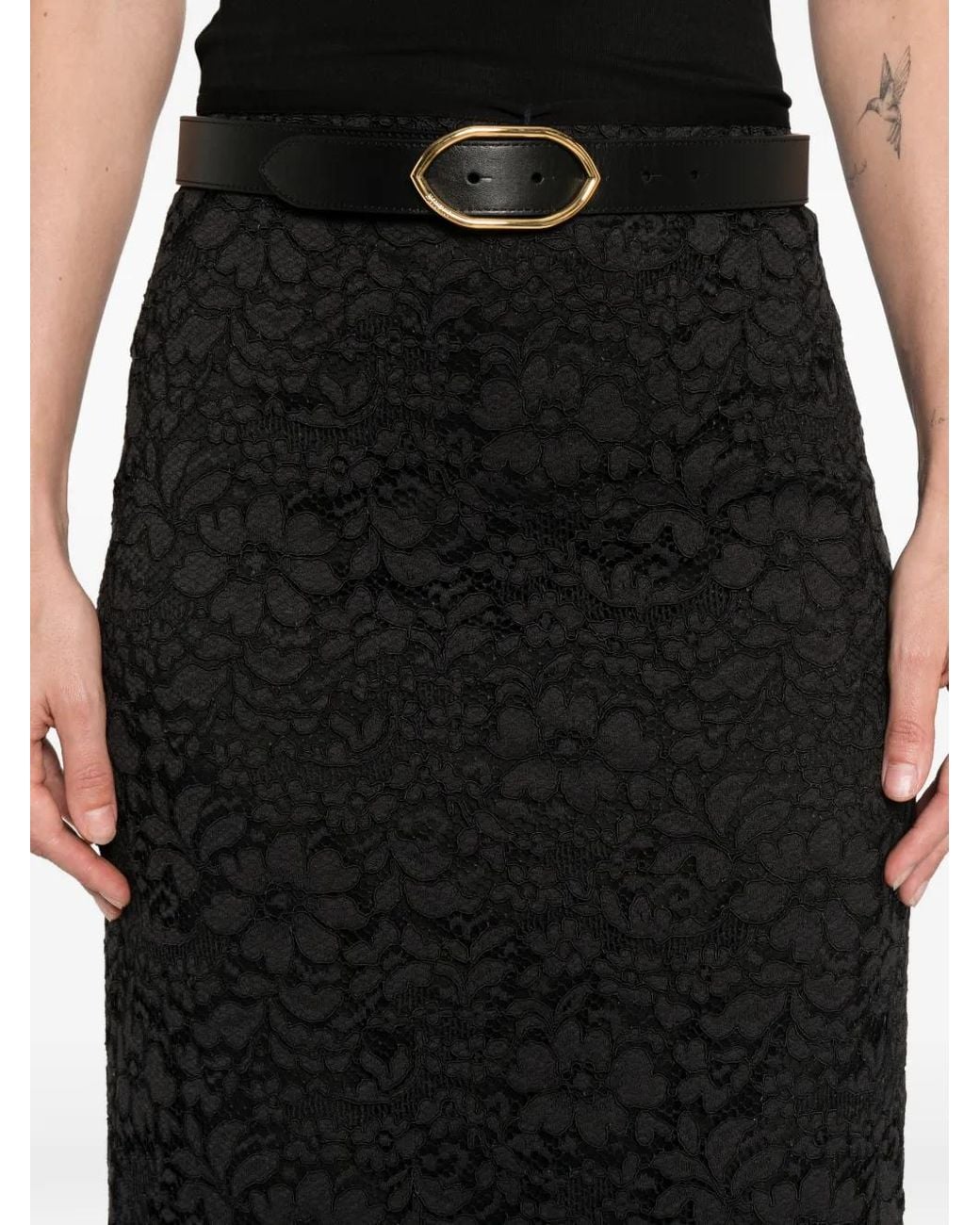 Simonetta Ravizza Black Clivy Floral Lace Midi Skirt