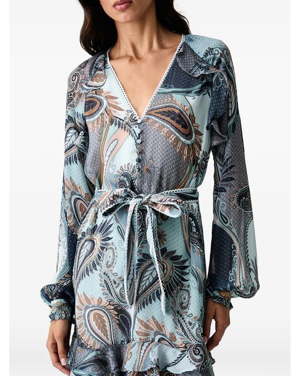 Guess Blue Paisley-Print Ruffled Mini Dress