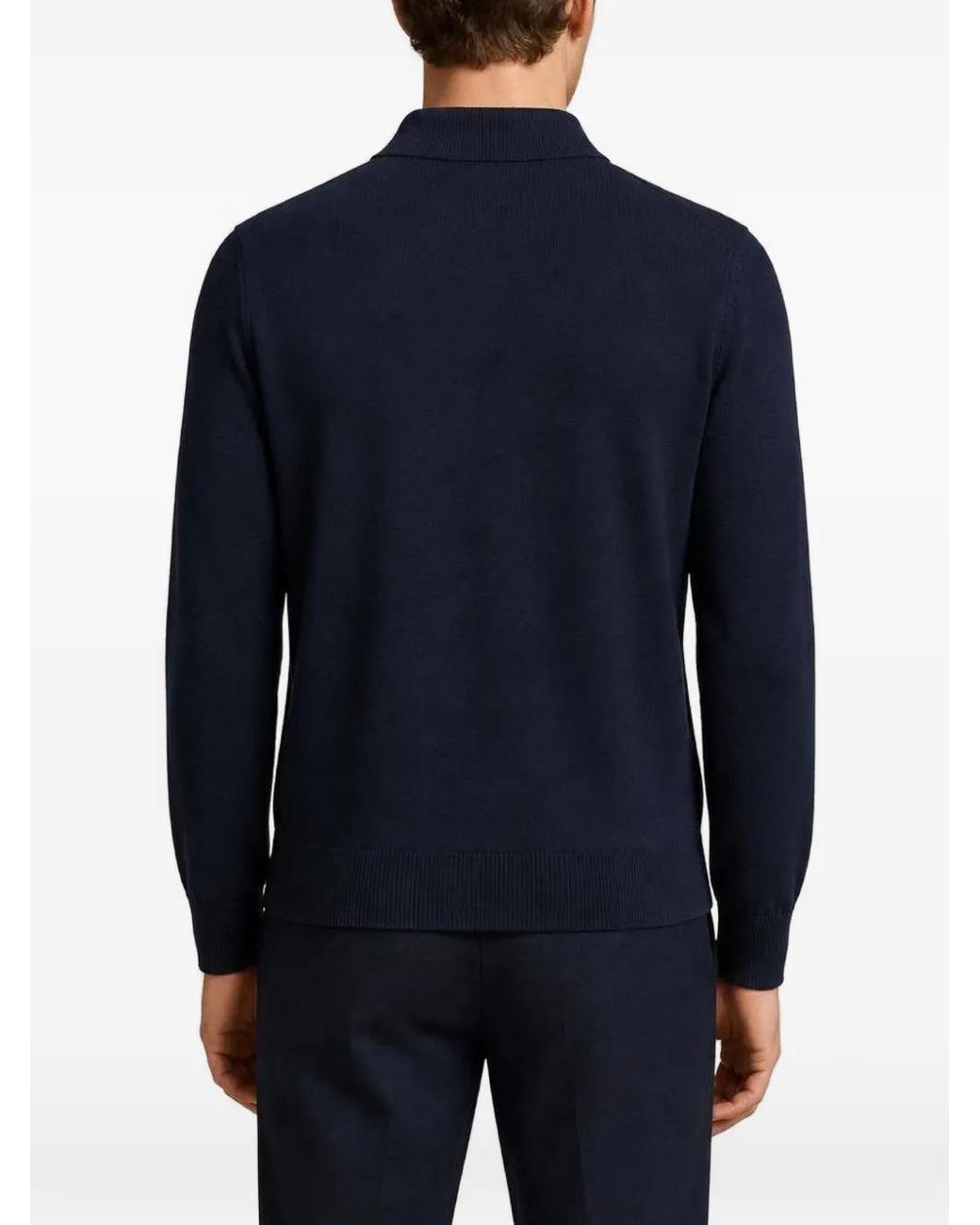 RETORI Blue Knitted Long-Sleeve Polo Shirt