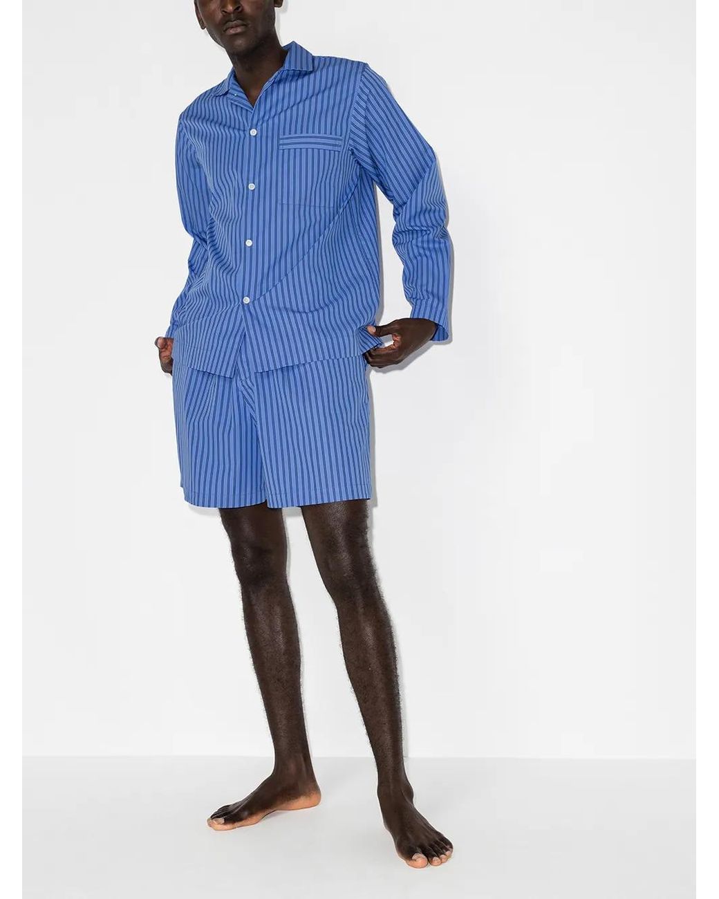 Tekla Blue Striped Poplin Pajama Shirt for men