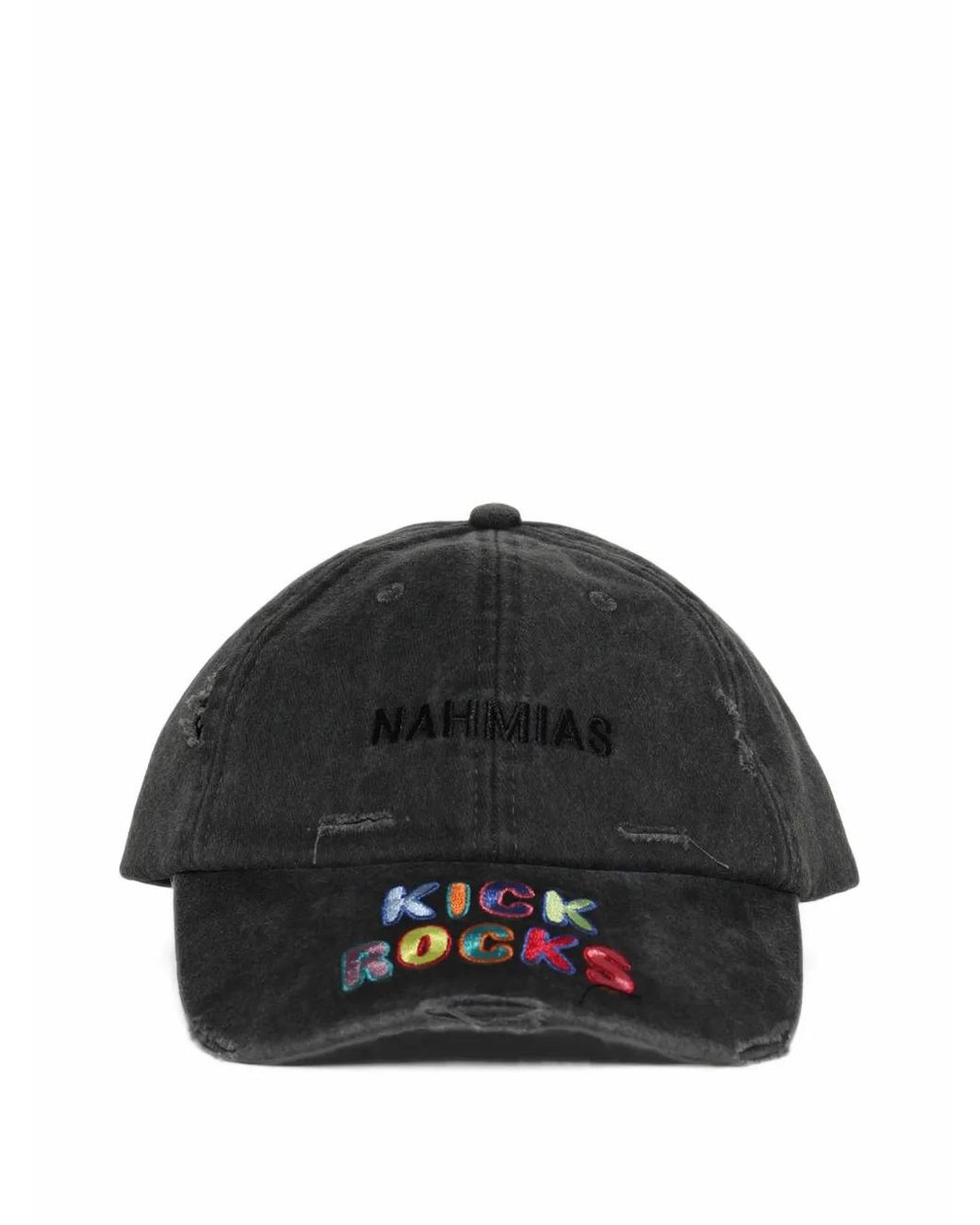 NAHMIAS Black Kick Rocks 6 Distressed Baseball Cap for men