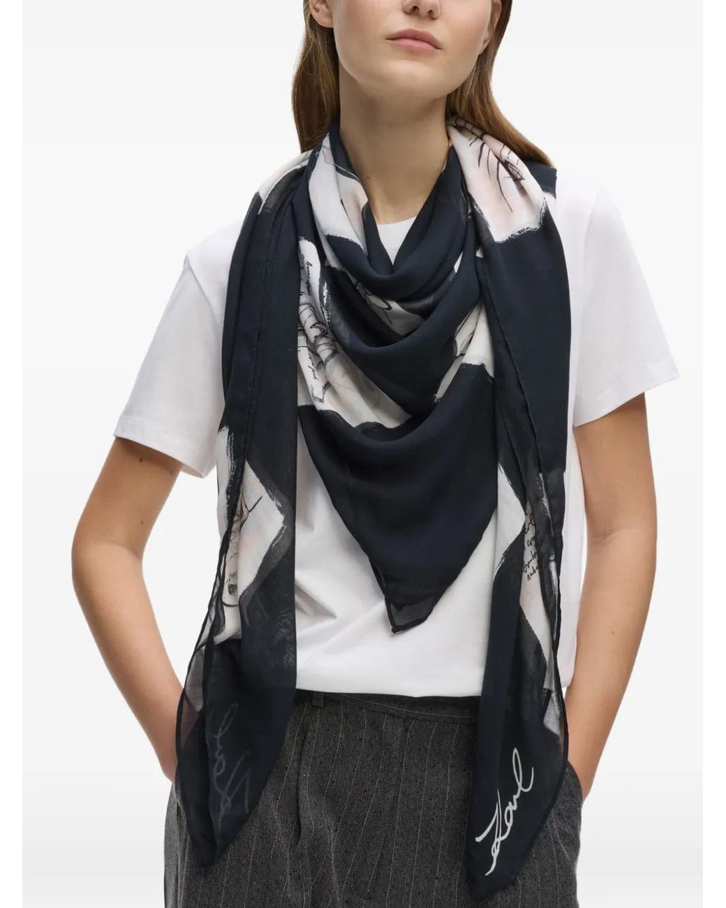 Karl Lagerfeld Blue K/Ballet Checked Modal Blend Scarf