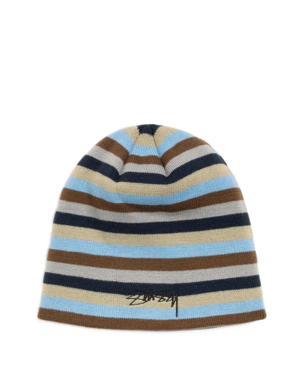 Stussy Blue Smooth Stock Striped Beanie Hat