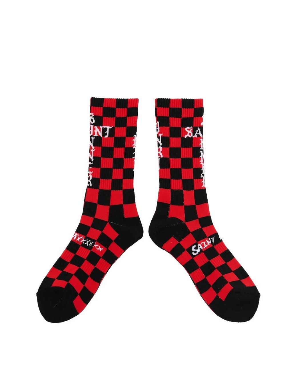 SAINT Mxxxxxx Red Checkerboard Intarsia-Knit Socks